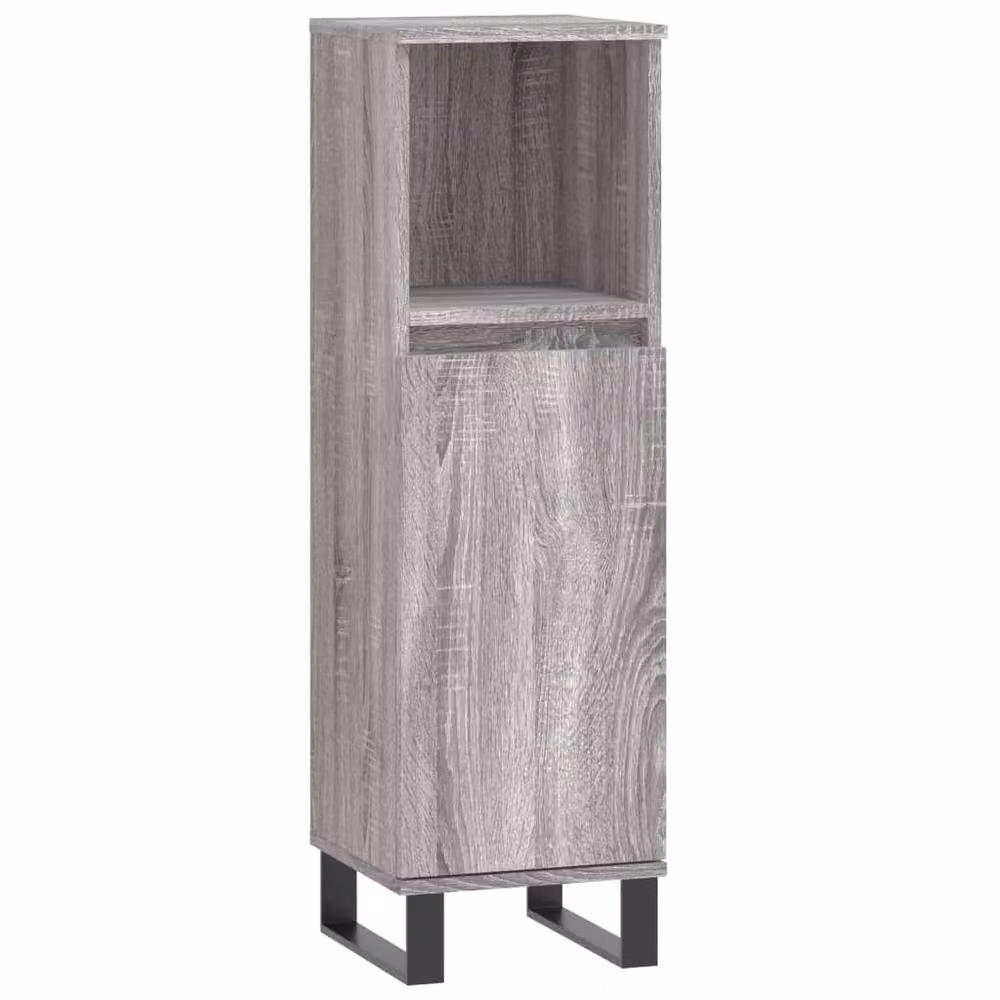 Berkfield Home Grey Sonoma Freestanding Bathroom Cabinet with Hinged Doors and Open Shelf, W/D/H: 30 x 30 x 100 cm – 3