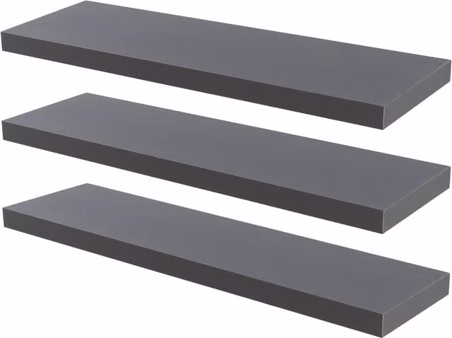 Harbour Housewares Set of 6 Grey Floating Wall Shelves with Integrated Lighting, Width: 100 cm