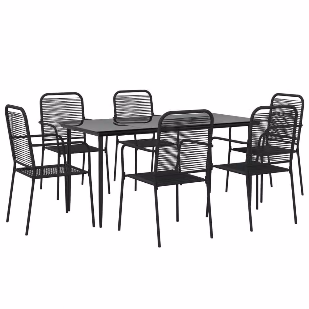 Berkfield Home 7 Piece Garden Dining Set in Black Cotton Rope and Powder Coated Steel – 3