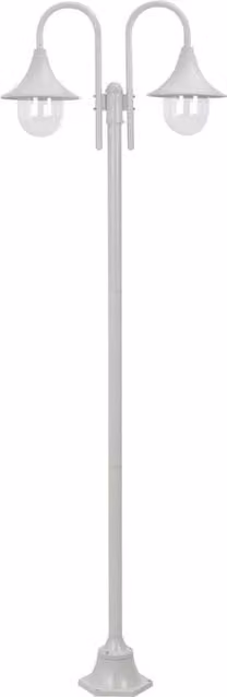 Berkfield 2-Lantern White Aluminium Garden Post Light with E27 Bulb Socket, Height: 220 cm