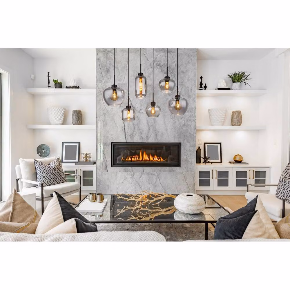 Netlighting Matt Black Cluster Pendant Ceiling Light with Smoke Glass Shades, 6x E27, Height: 120 cm, Width: 43 cm, Depth: 43 cm – 3