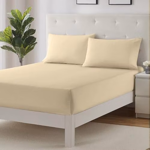 Snug City Luxury 200 Thread Count Cotton Fitted Sheet in Cream, Super King, 40cm Extra Deep – 3