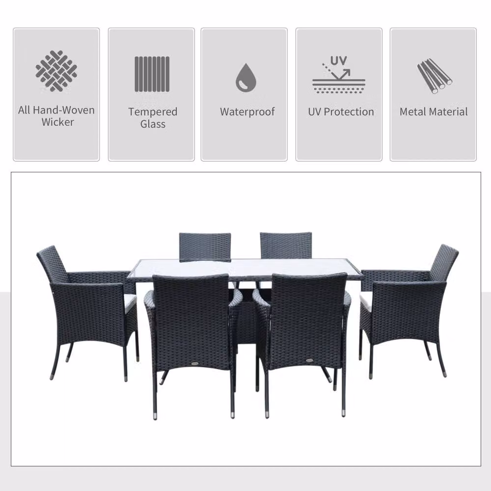 Wyld Haus Loreke Black Rattan 6 Seater Outdoor Dining Set with Glass Top Table – 3