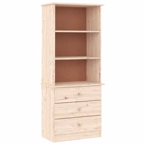 vidaXL ALTA Bookcase with Drawers in Natural Brown Solid Pine, W/D/H: 60 x 35 x 142 cm