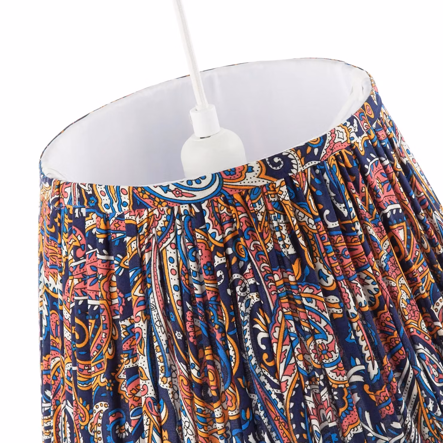 Happy Homewares Multicolour Pleated Cotton Fabric Cylinder Lamp Shade with Ornate Floral Design – 4
