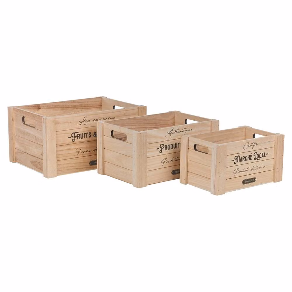 EONLION Set of 3 Vintage Wooden Storage Chests with Handles in Beige – 2