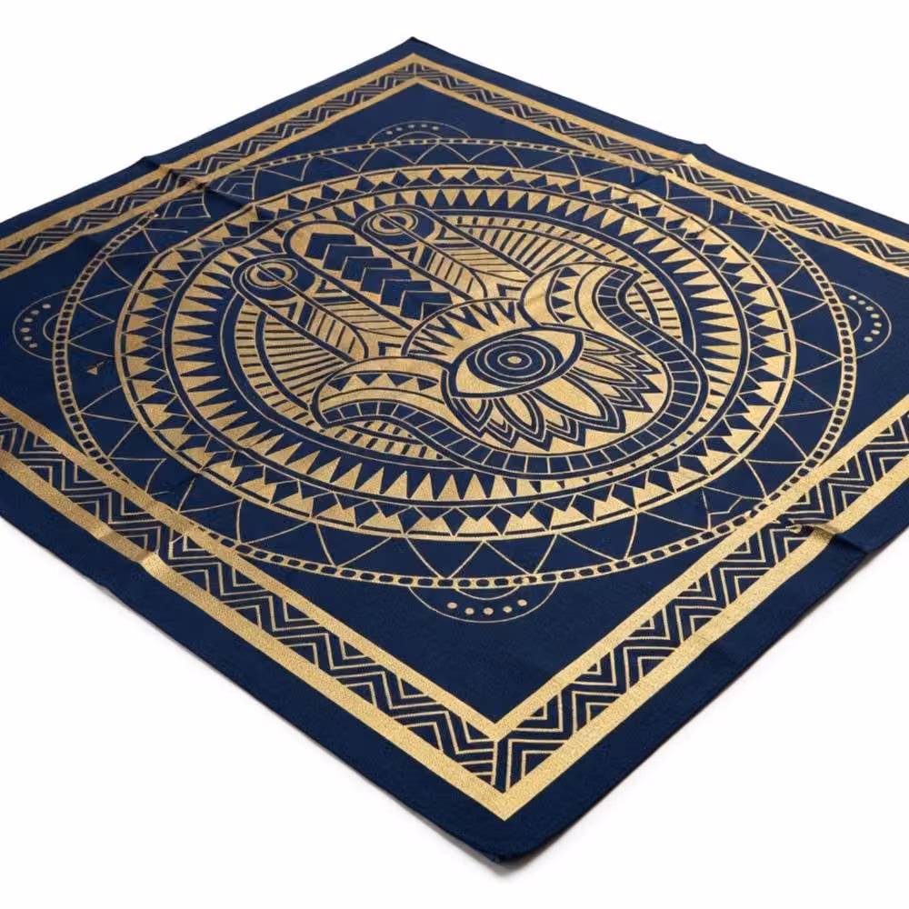 KDMD Hamsa Blue and Gold Double Cotton Bedspread and Wall Hanging Set – 3