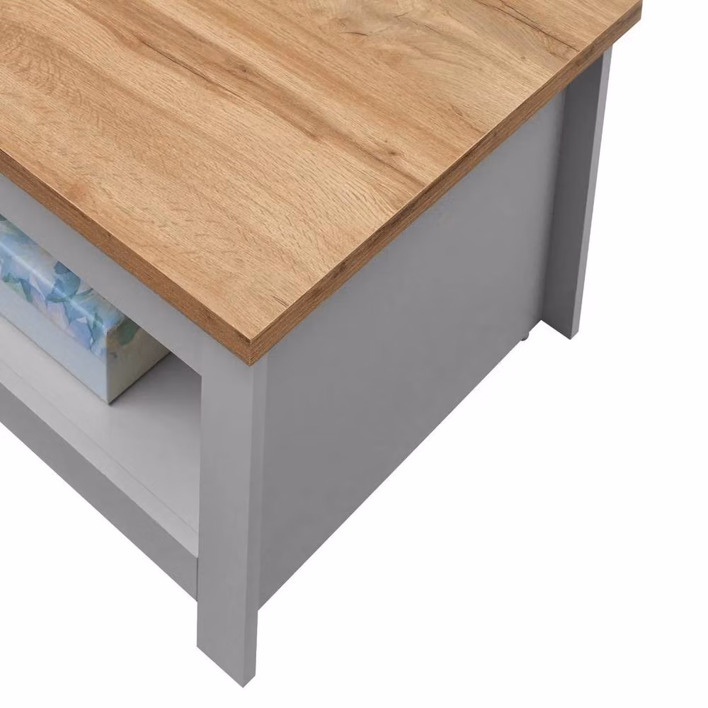 FLAVORA Grey Modern Single Stage Coffee Table with 1 Shelf – 3