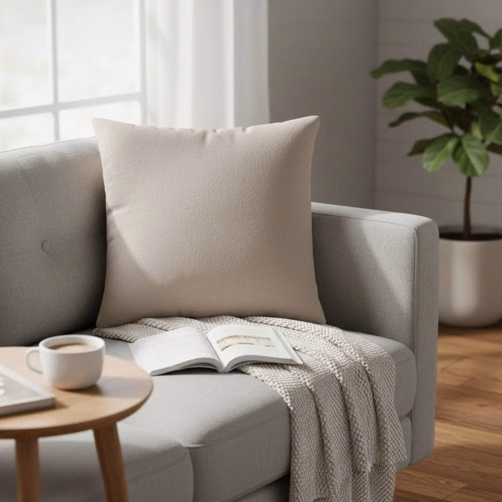 Four Candle Plain Square Cotton Cushion with Filling in Beige, W/D/H: 45 x 45 x 45 cm – 2