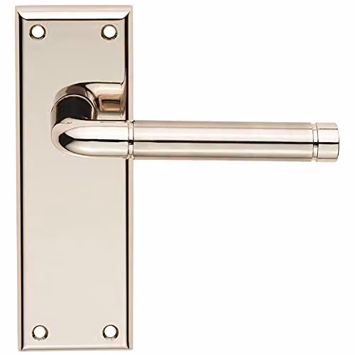 Loops Pair Round Bar Handle on Latch Backplate in Polished and Satin Nickel, Silver, W/D/H: 15 x 5 x 0.4 cm