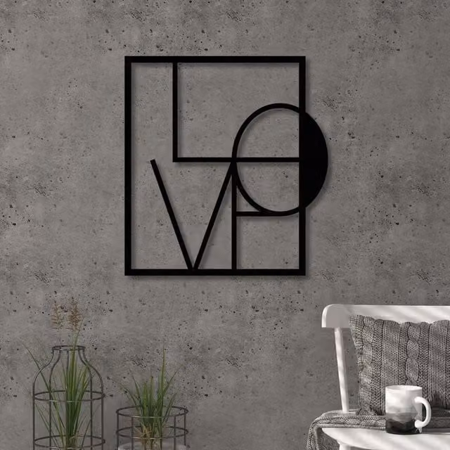 Decortie Love Theme Metal Wall Art Decorative Object in Black