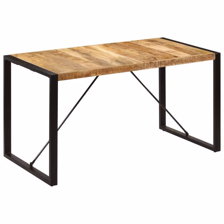 Berkfield Home Dense Solid Mango Wood Dining Table in Brown and Black, W/D/H: 140 x 70 x 75 cm