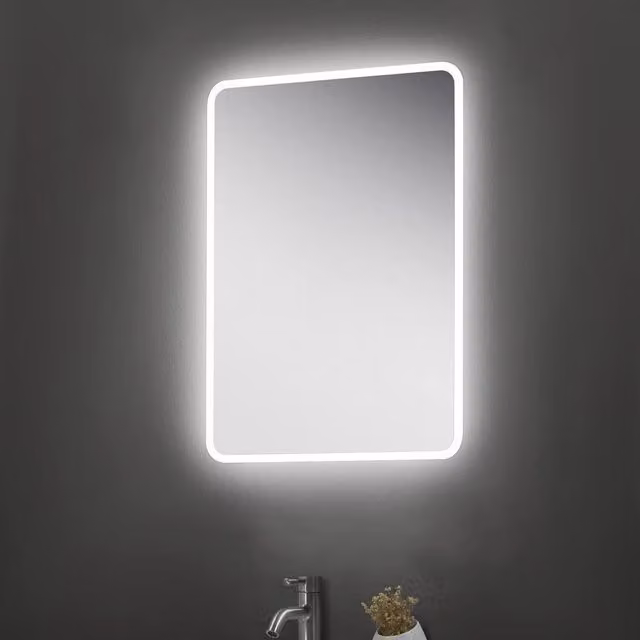 Bathroom Kingdom Angus Illuminated LED Rectangular Mirror in Silver, W: 70 cm, H: 70 cm
