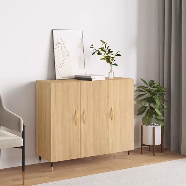 Berkfield Home Sonoma Oak Sideboard in Brown, W/D/H: 90 x 34 x 80 cm