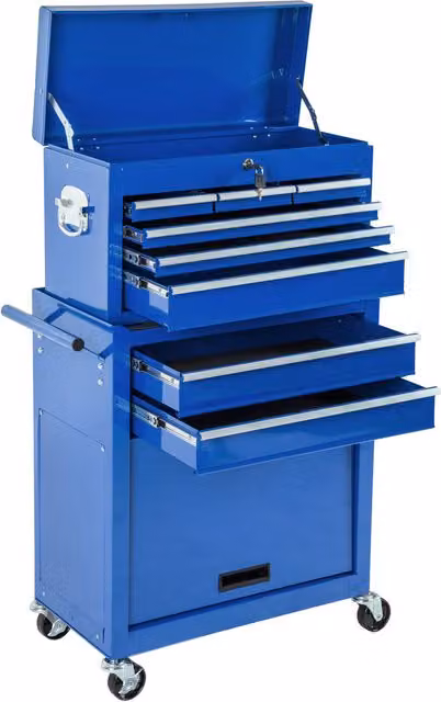 TECTAKE Rollable Tool Chest with 8 Drawers, Blue