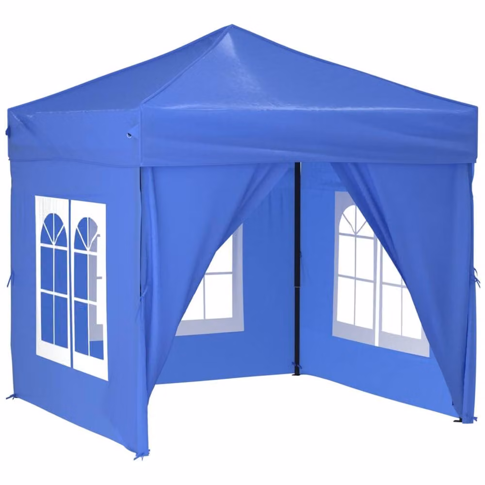 Berkfield Home Folding Party Tent with Sidewalls and Windows, Blue and Silver, W/D/H: 2 x 2 x 2 m – 2