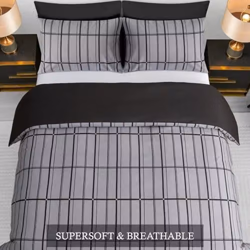 Pamposh Grey Double Duvet Set, 3-Piece Reversible Brushed Microfibre Bedding Set with Zipper Closure, Duvet Cover 200 x 200 cm and Pillowcases 50 x 75 cm – 4