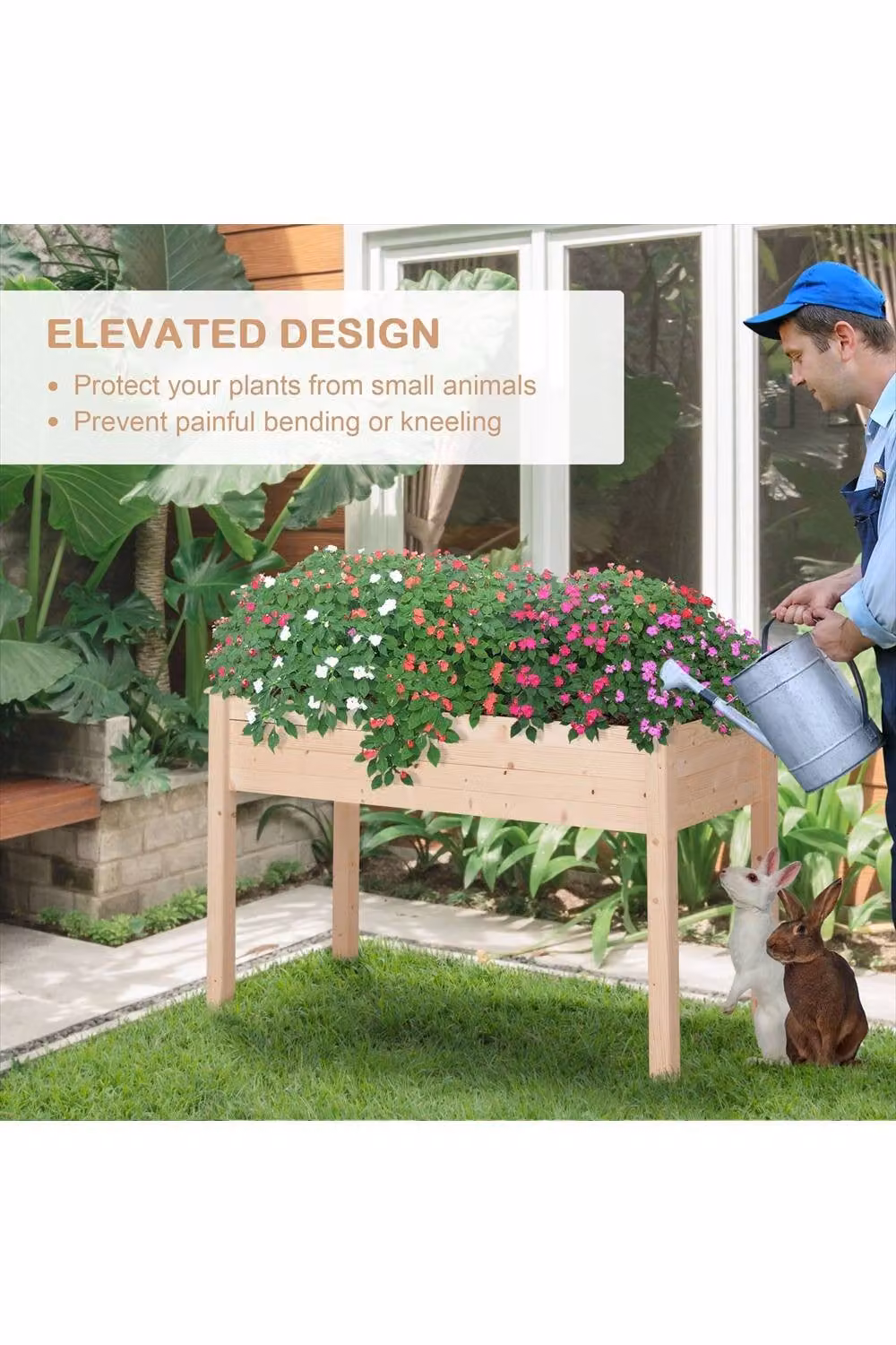 ERGOVEXA Fir Wood Raised Planting Bed with Non-Woven Fabric, Brown, W: 104.0 cm, D: 56.5 cm, H: 76.0 cm – 3