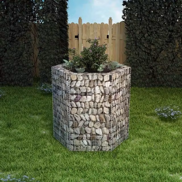 Berkfield Home Hexagonal Gabion Raised Bed in Silver, W/D/H: 100 x 90 x 100 cm
