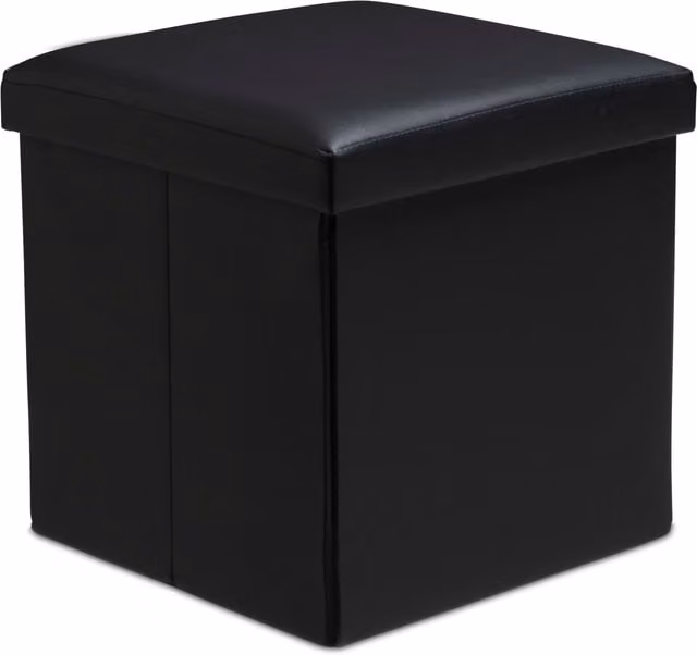 Snug City Faux Leather Foldable Storage Ottoman with Lid, Black, W/D/H: 38 x 38 x 38 cm – 1