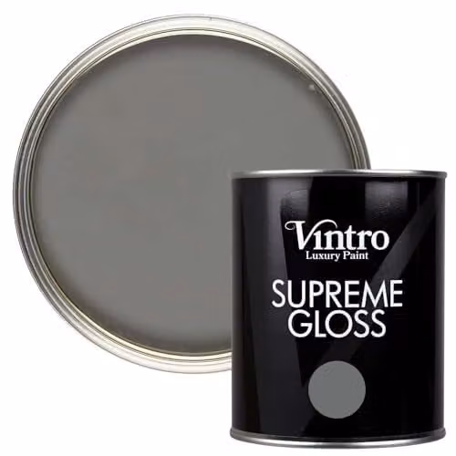 Vintro High Gloss Water Based Paint for Wood and Walls, Dark Grey Cloudburst, 1 Litre
