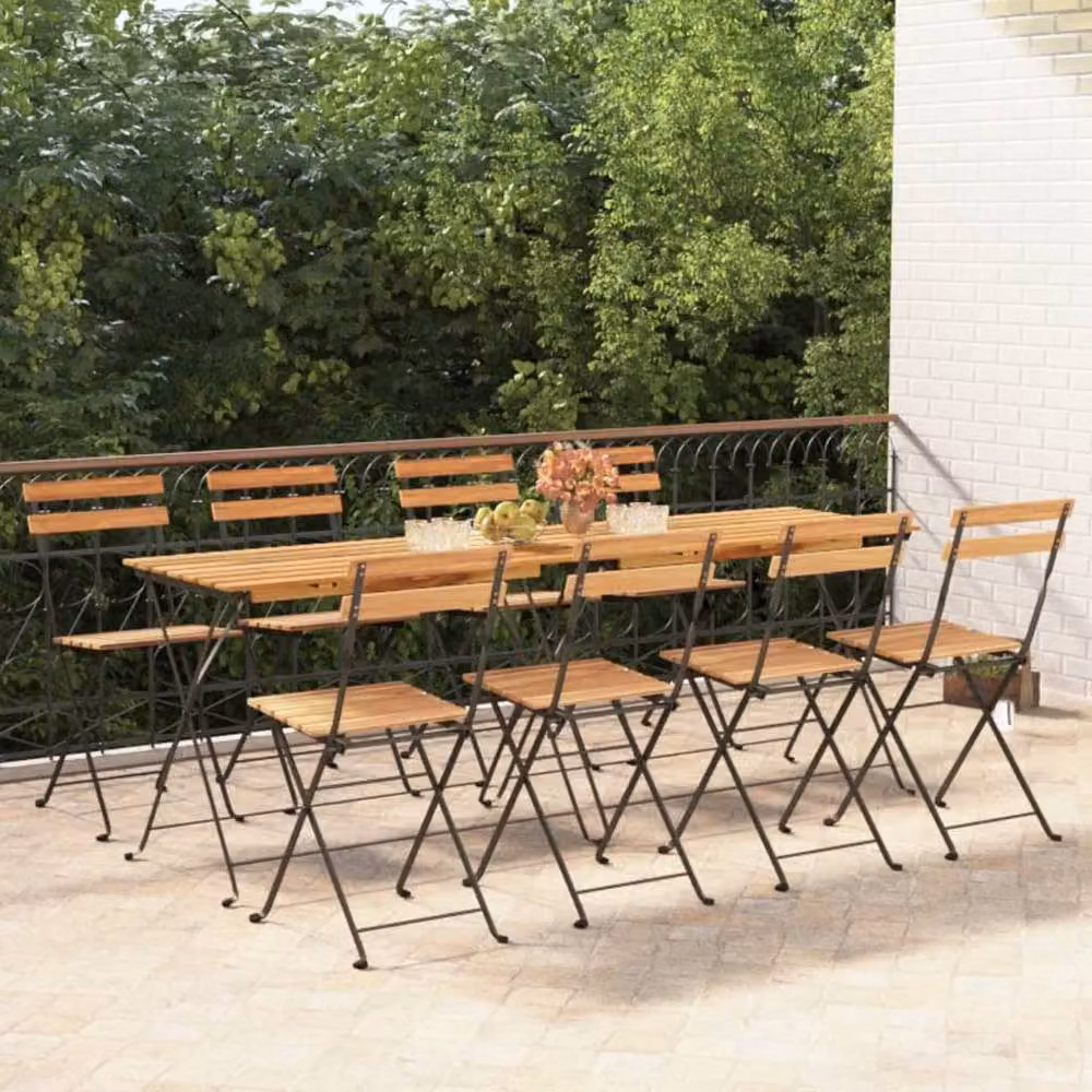 Berkfield Home Beautiful Set of 8 Folding Bistro Chairs in Brown Solid Teak Wood and Steel – 2