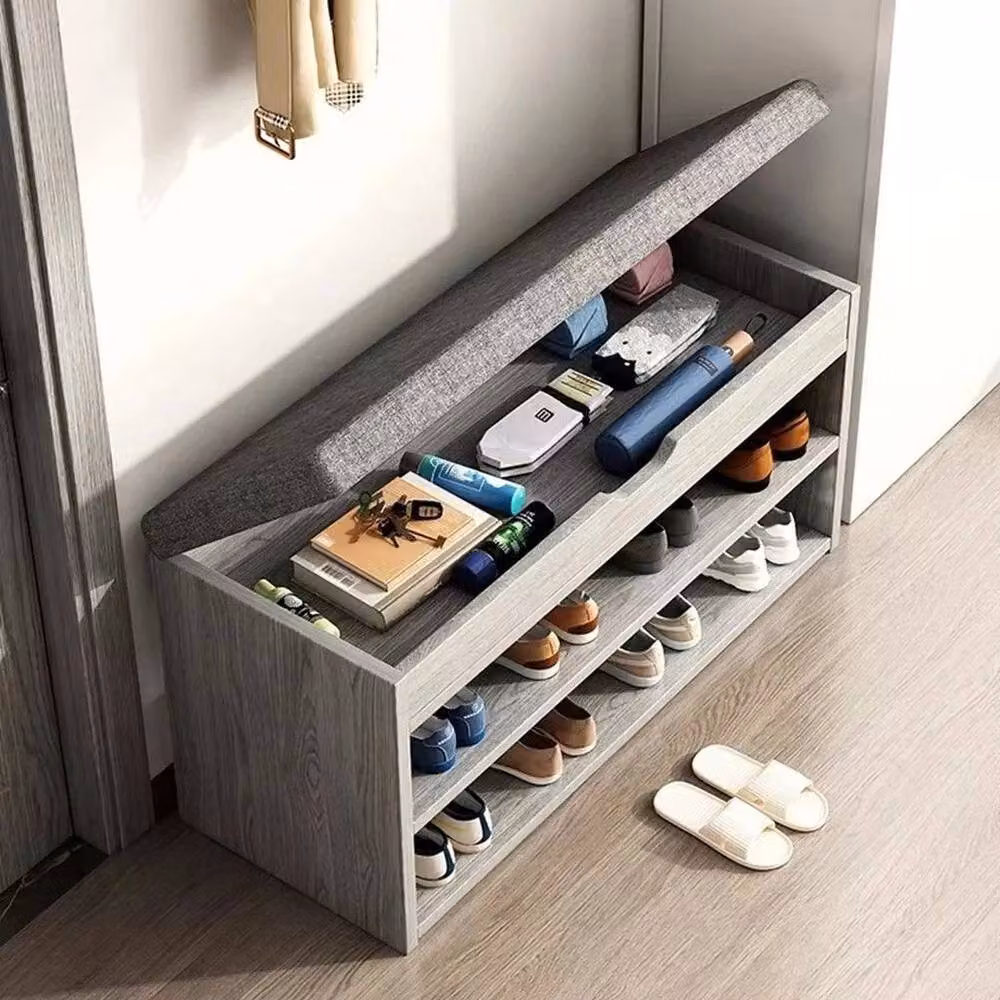 NESTLUNE Shoe Rack Bench with Grey Cushion, W/D/H: 100 x 100 x 100 cm – 2