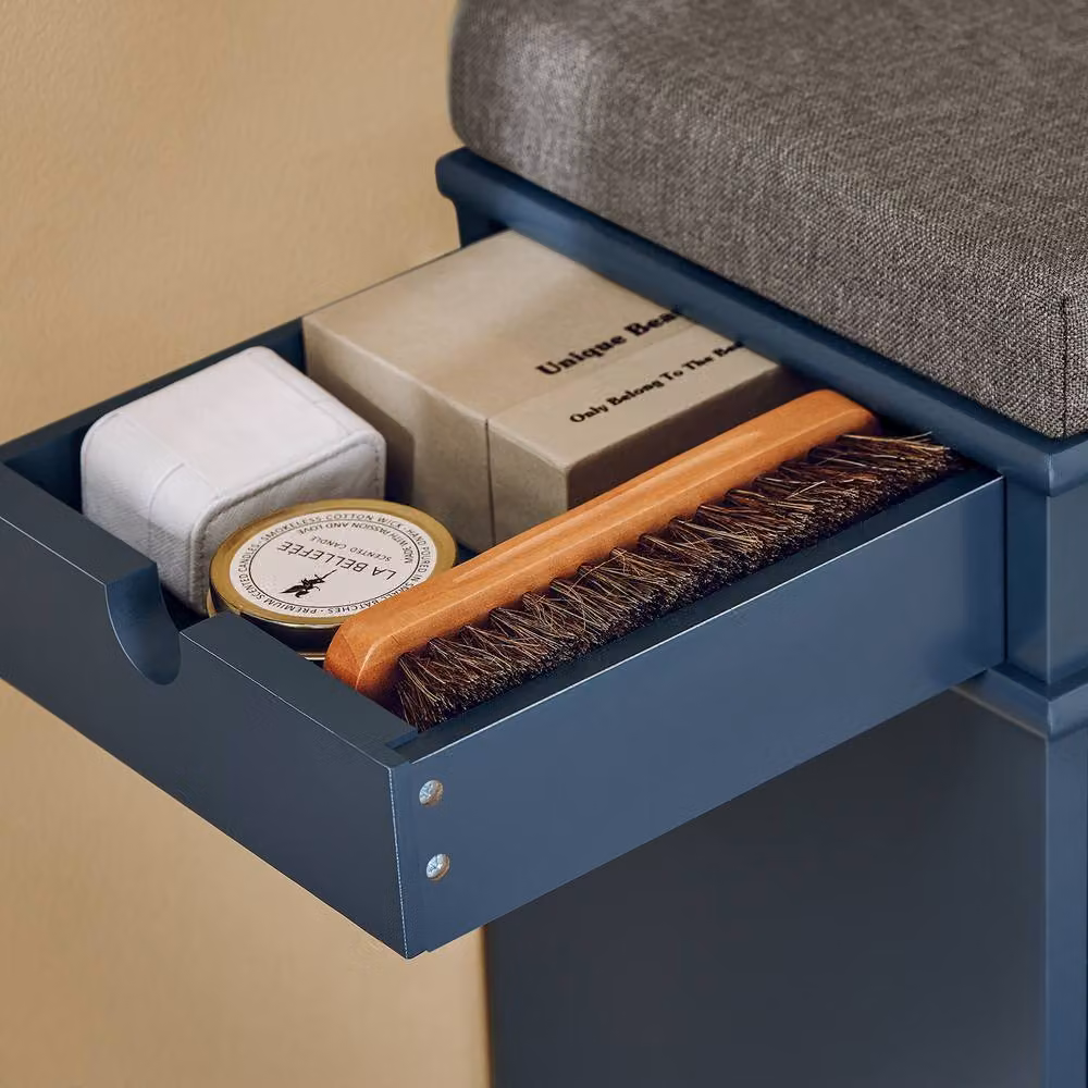 SoBuy Modern Slim Entrance Bench with Cushioned Seat and Shoe Storage in Blue and Silver – 3
