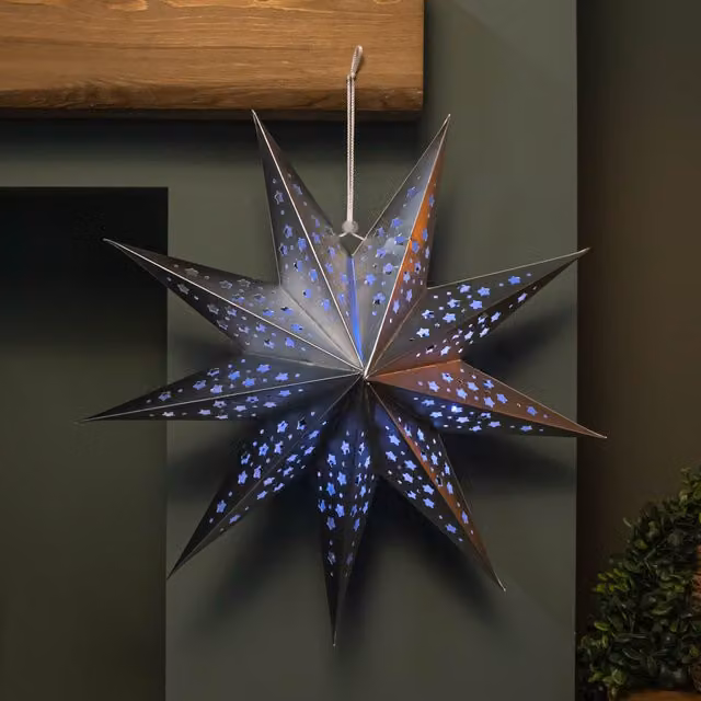Samuel Alexander Silver Origami Hanging Christmas Star with LED Lights, 50 cm – 1