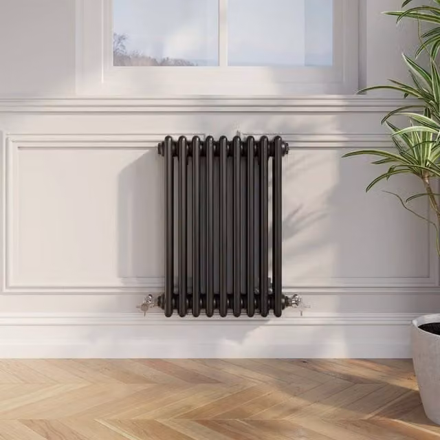 Temprazo Black Steel Wall Mounted Radiator H: 42.5 cm, W: 30.0 cm, D: 10.0 cm