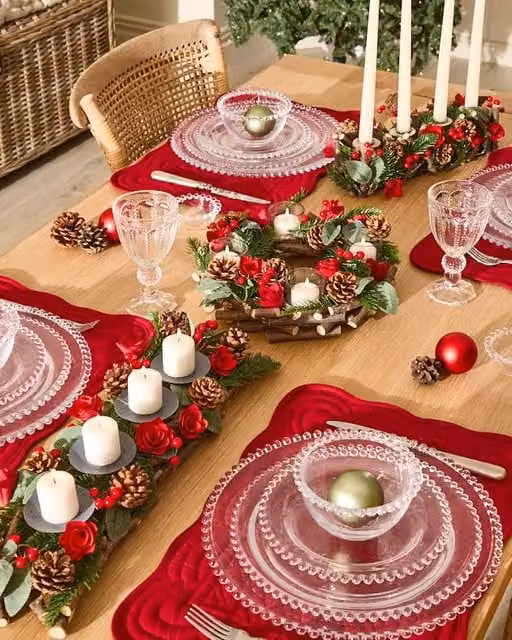 Dibor Set of 2 Red Rose Christmas Tealight Candle Holders, 35 cm