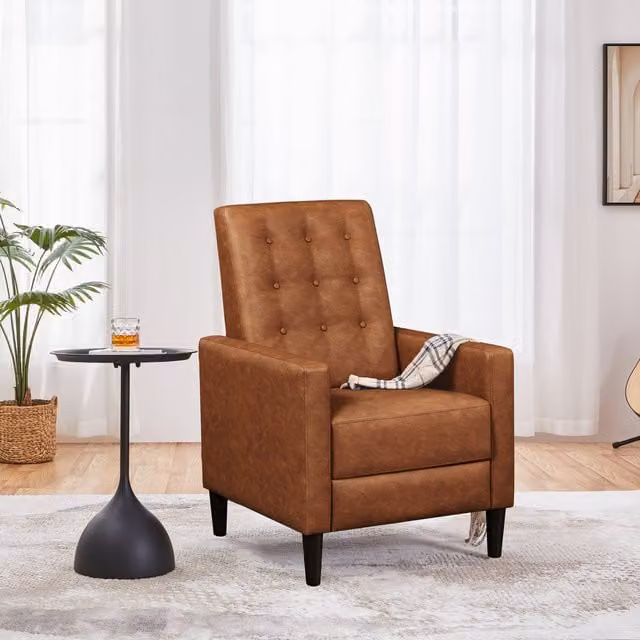 Yaheetech Brown Tufted Upholstered Recliner Sofa Chair with Synthetic Leather and Solid Wood Frame