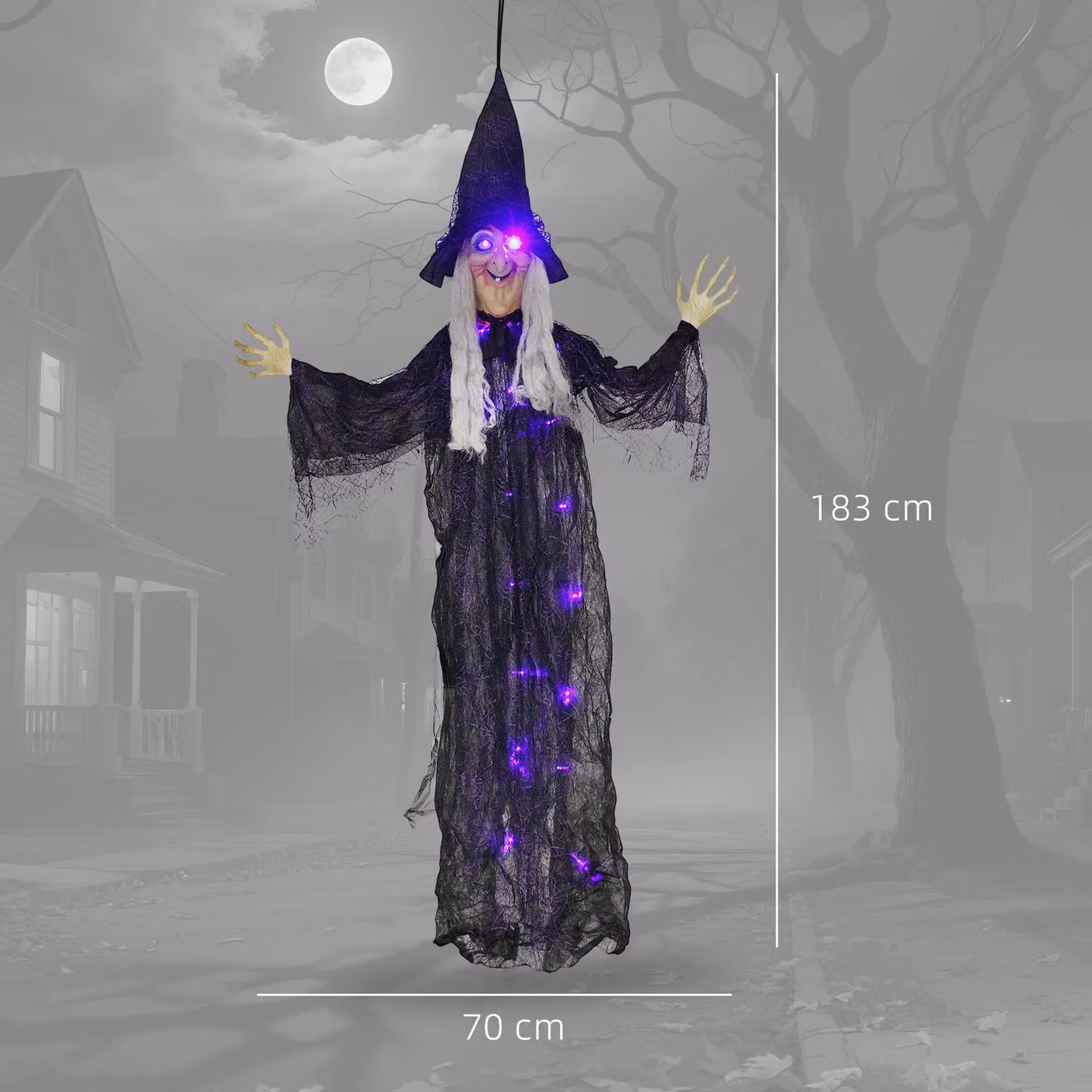 OUTSUNNY Voice Activated Halloween Witch Animatronic Hanging Decoration in Black and Purple – 3