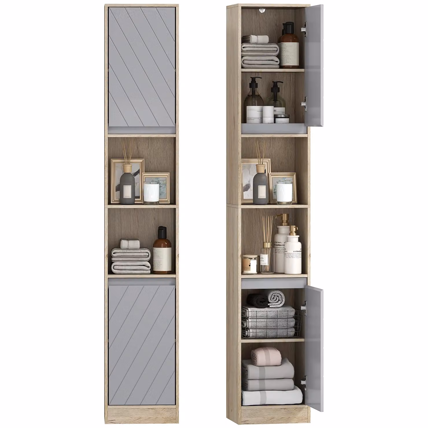 HOMCOM Grey Freestanding Retro Bathroom Storage Cabinet with Hinged Doors and Internal Shelves – 2