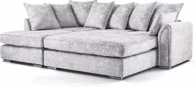 Furnishings For Less UK Chiswick Fabric Corner Sofa in Grey with Matching Footstool, Left Hand Facing