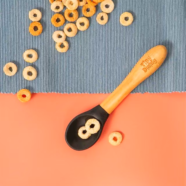 Tiny Dining Ergonomic Childrens Bamboo and Silicone Training Spoon in Black
