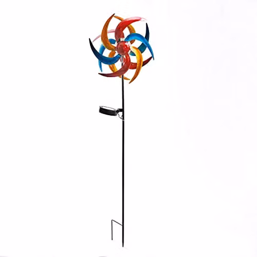 mysmartbuy Colourful Solar Windmill Garden Wind Spinner with Multicolour Vanes and Light Up Crackle Glass Ball, H92 x W23 x D12.5 cm – 2