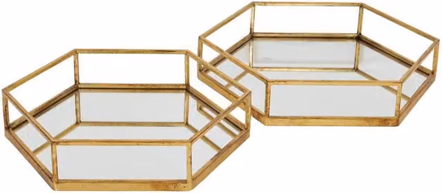 KDMD Gold Hexagon Trays Set of Two