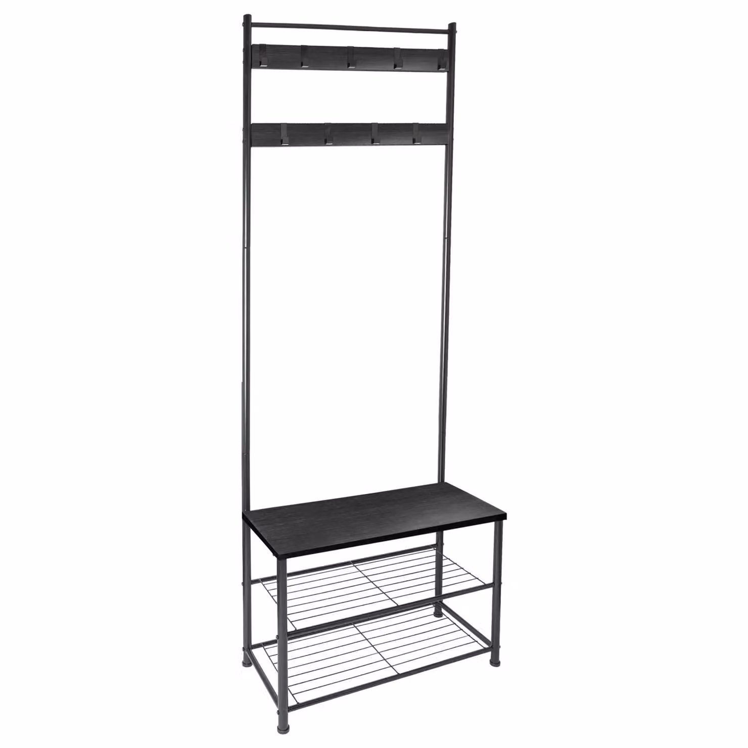 Harbour Housewares Industrial Hall Tree with Shoe Storage Bench and Coat Rack in Black – 2