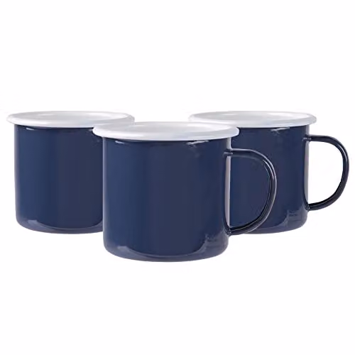 Argon Tableware Enamel Mugs, Set of 6, Blue, Green or White, 375ml