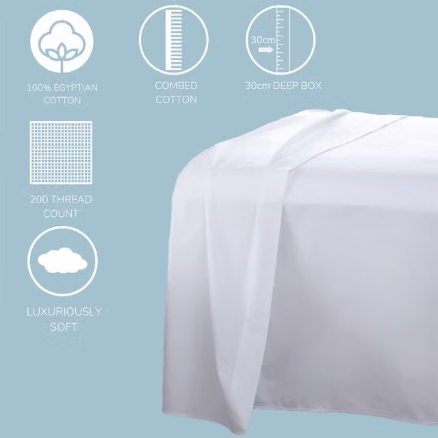 HomeSpace Direct 200 Thread Count Fitted Sheet, Black, W: 140 cm x L: 200 cm