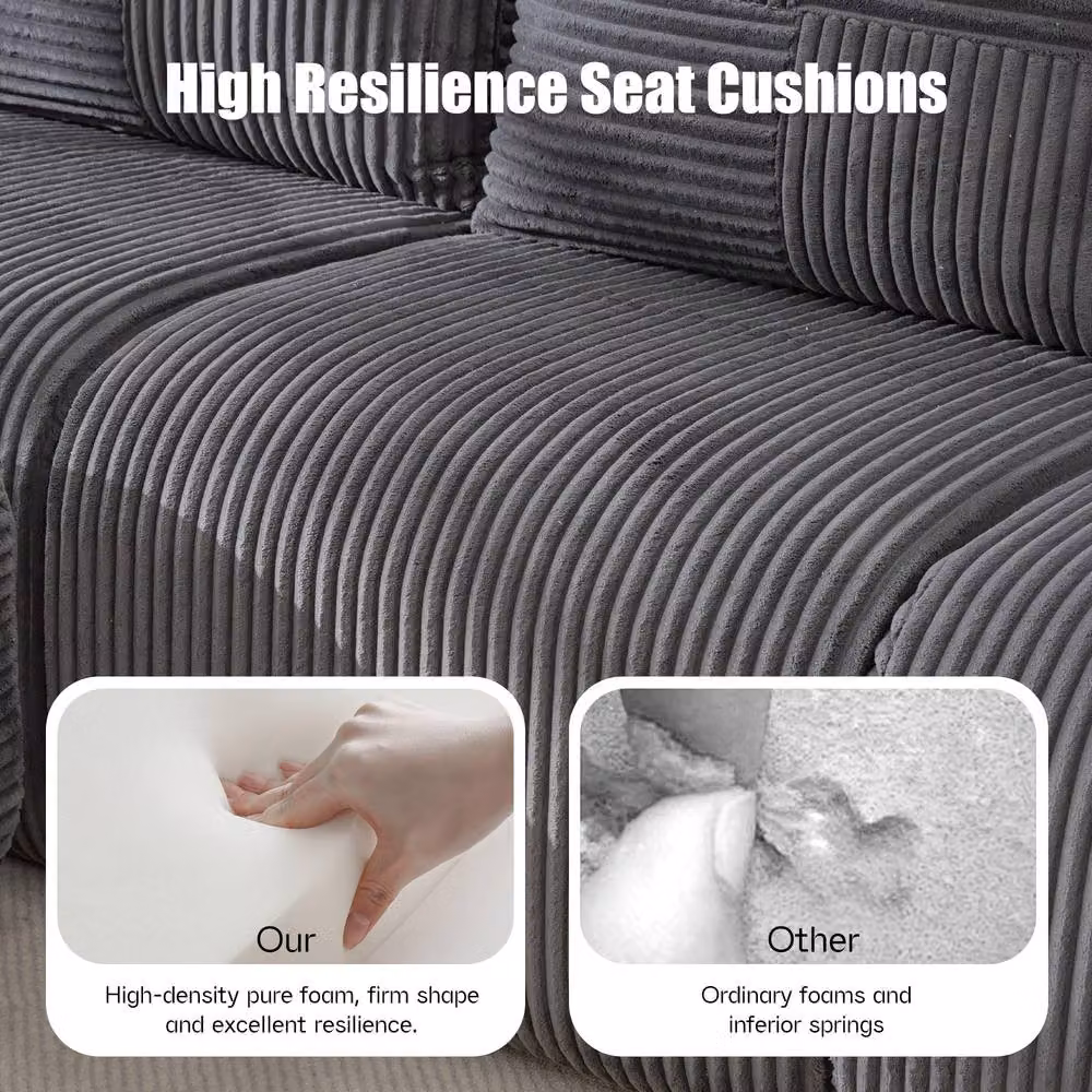 Matteo Modular 2-Seater Corduroy Sofa in Grey with Matching Ottoman and Cup Holders – 4