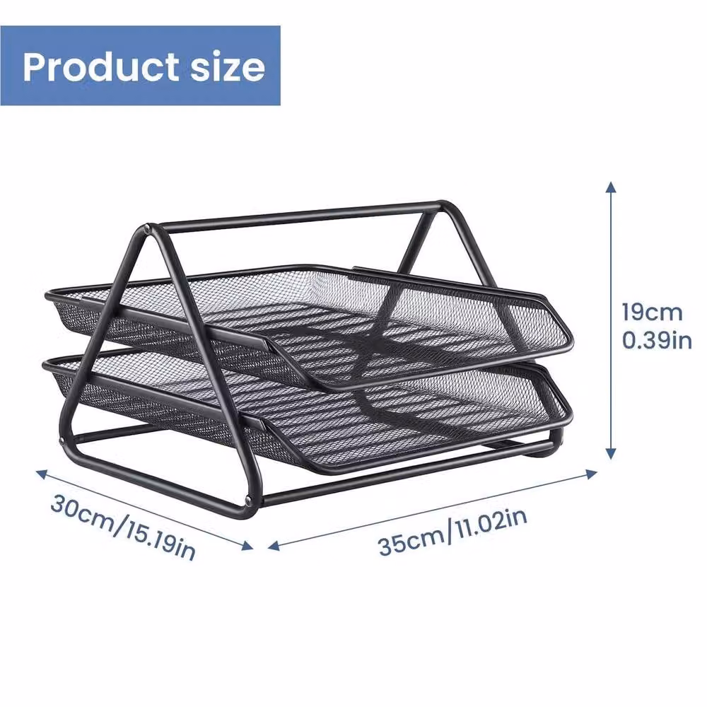 EONLION 2-Tier Metal Mesh Letter Tray and A4 File Organiser in Black, W: 100 cm, D: 15 cm – 2