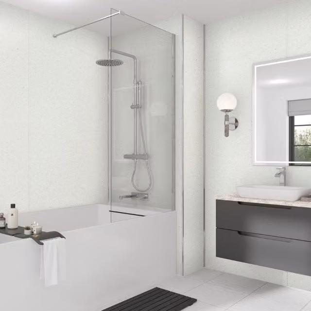 Wetwall Polar Sparkle Laminate Wall Panel, White, W: 88.0 cm, H: 242.0 cm, D: 1.1 cm