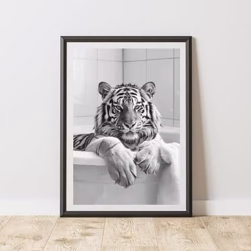 60 Second Makeover Tiger In The Bath Animal Print Paper Poster, A3, Multicolour