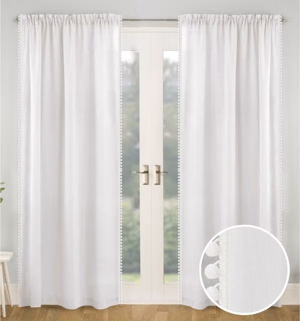 Tyrone Textiles Pair of White Sheer Voile Fabric Panels with Rod Pocket, Width: 137 cm