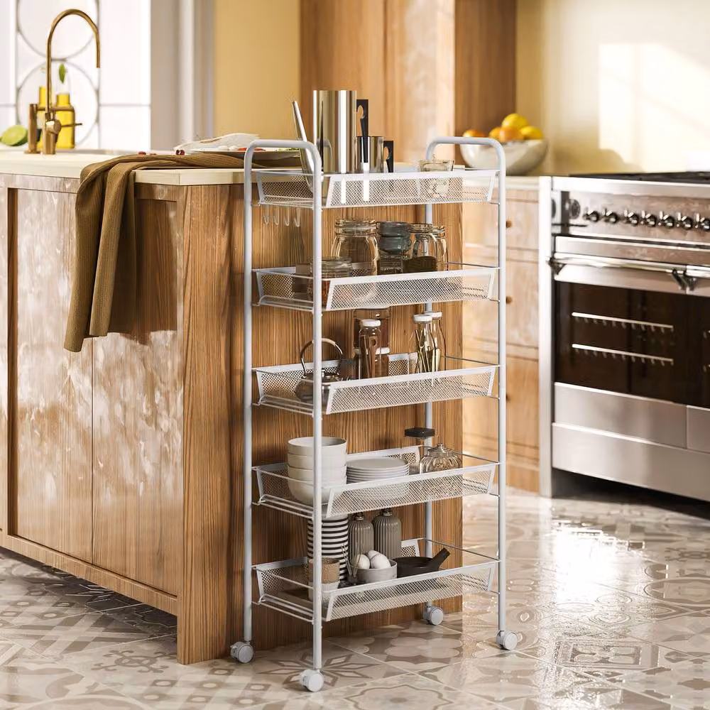 STILVORA 5 Tier Metal Storage Trolley with Wheels in White – 3