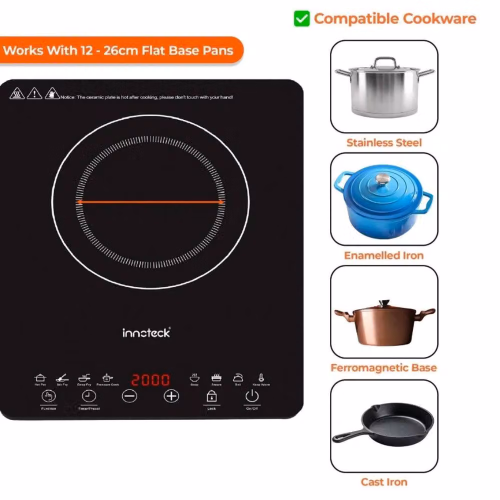 Kelvenix Single Induction Hob 2000W Portable Electric Cooktop with Touch Control in Black – 3