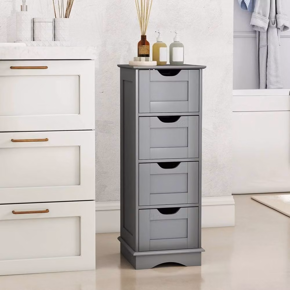 VOGREX Grey Modern Matt Freestanding Narrow Bathroom Storage Cabinet – 3