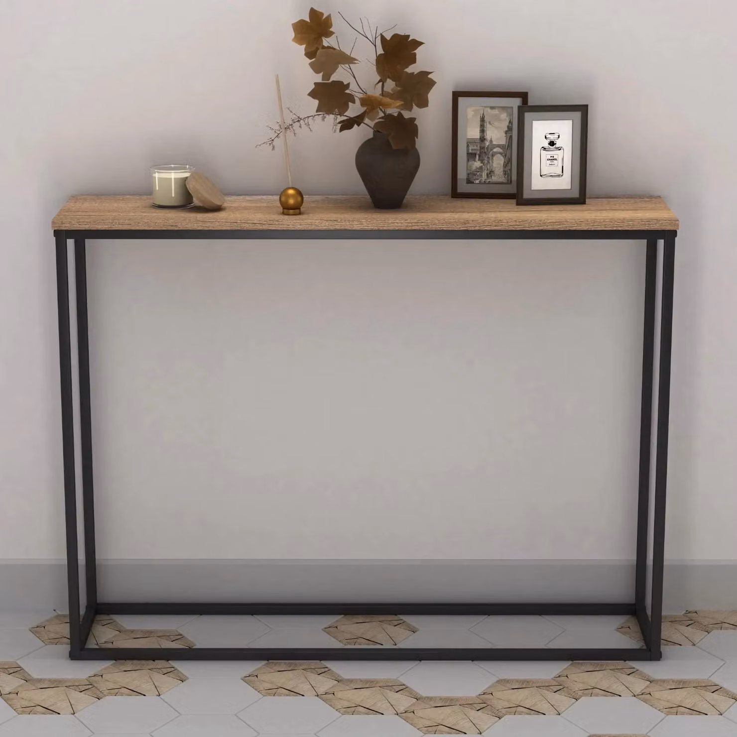 EONLION Industrial Wooden Console Table with Metal Legs in Brown, W/D/H: 100.5 x 24.0 x 75.5 cm – 2